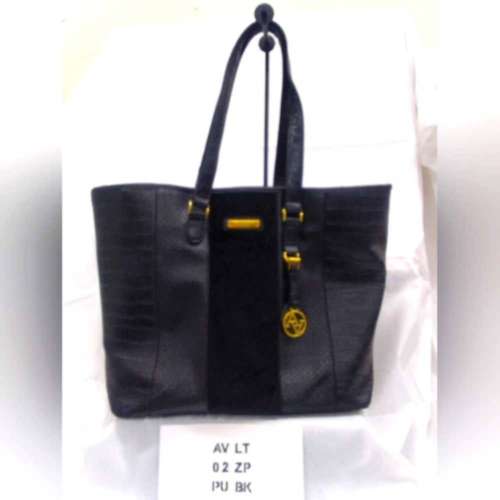 Adrienne Vittadini Large Tote in Black Faux Leather